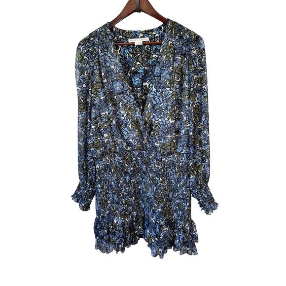 VERONICA BEARD Saera Floral Minidress Dress Size 14 Blue Multi Smocked Romantic - Picture 2 of 11